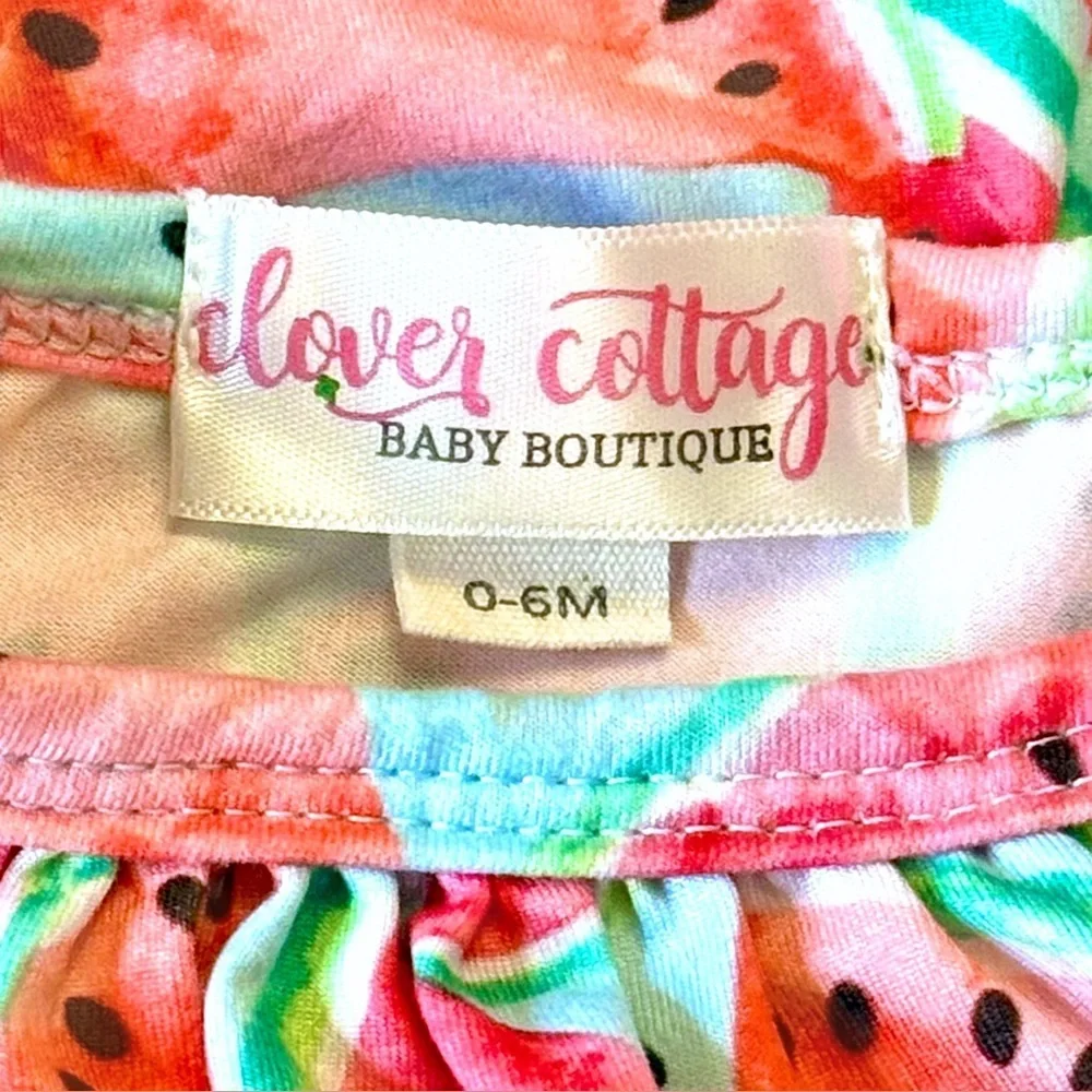 Clover Cottage Baby Boutique Watermelon Pom Pom Baby Girls Romper 0-6M NWOT - Picture 2 of 7